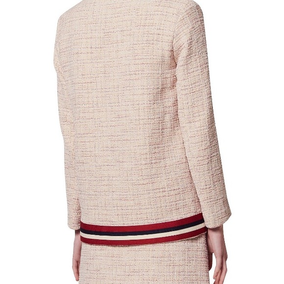 Sandro Adelaide Stripe-Trimmed Tweed Jacket Blazer Skirt Set in Blush 36, 2 - Picture 2 of 10